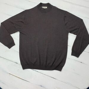 Pronto Uomo Men's Brown Sweater Size Large  100% Merino Wool Long Sleeve